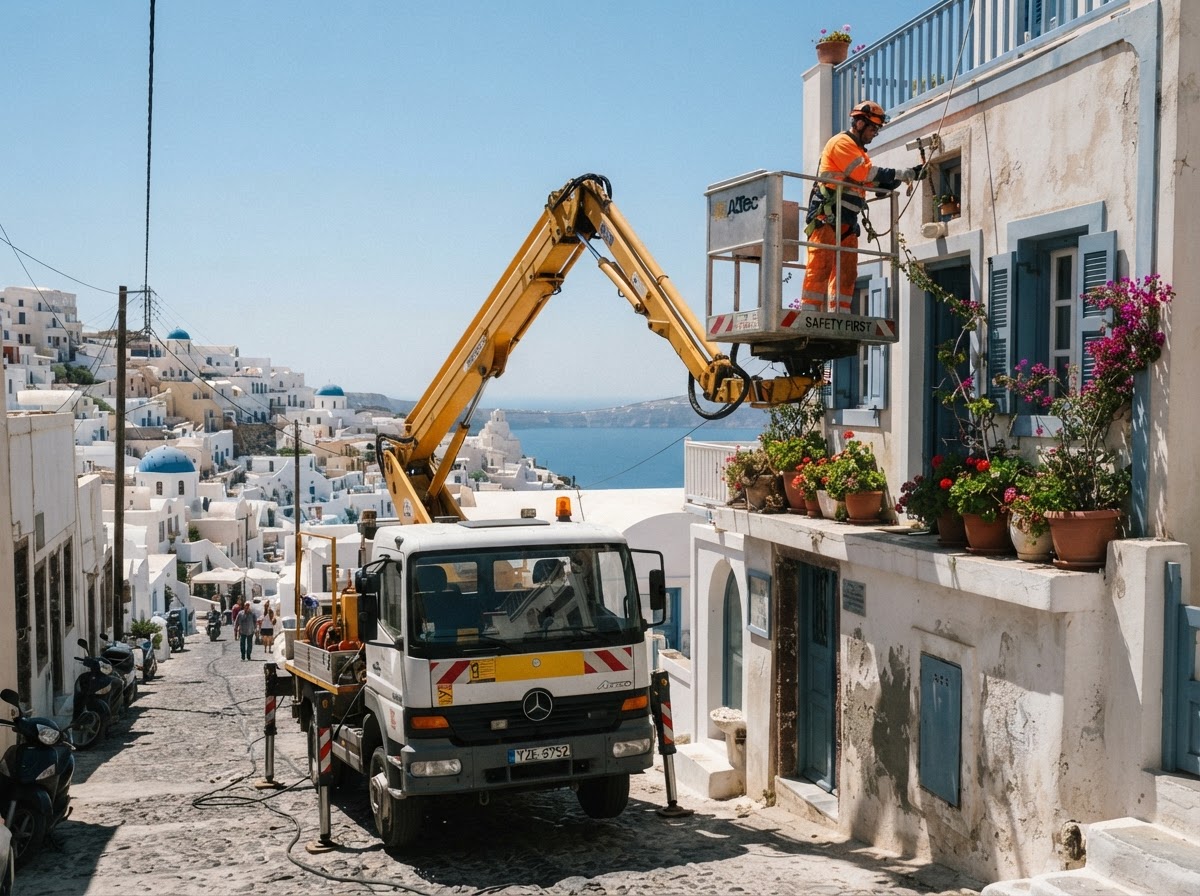 Καλαθοφόρο όχημα σε εργασία σε ύψος